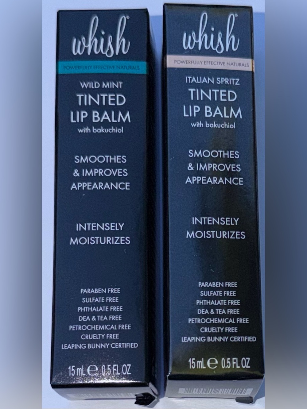 Whish Tinted Lip Balm With Bakuchiol Set of 2 Wild Mint Italian Spritz NIB New